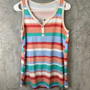Twenty Second Womens S Striped Henley Tank Coastal Boho Layering Beachwear Soft